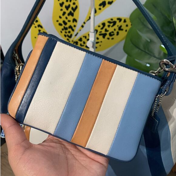 RARE Vintage COACH Distressed Striped Color Block Hobo Shoulder Bag w/ Wristlet - Picture 10 of 16